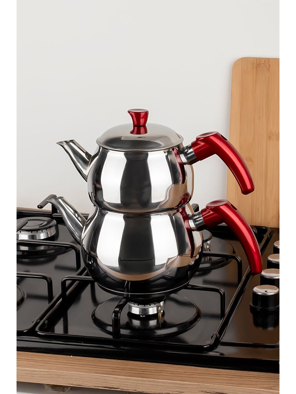 Gri 3no Dayanıklı Orta Boy Paslanmaz Çelik Çaydanlık 0.90+1.50LT Çaydanlık Takımı-1