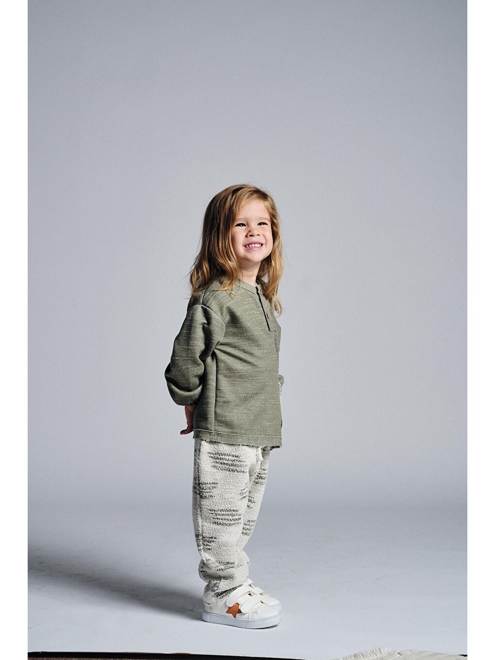 Haki Unisex Etnik Desen Düğmeli 2'li Takım-1