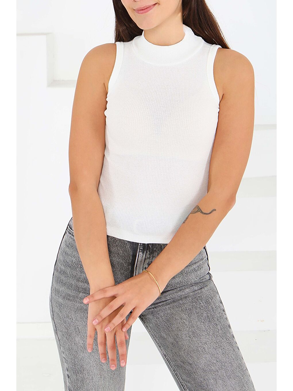 Sıfır Kol Kaşkorse Crop Beyaz - 27801-BEYAZ-2