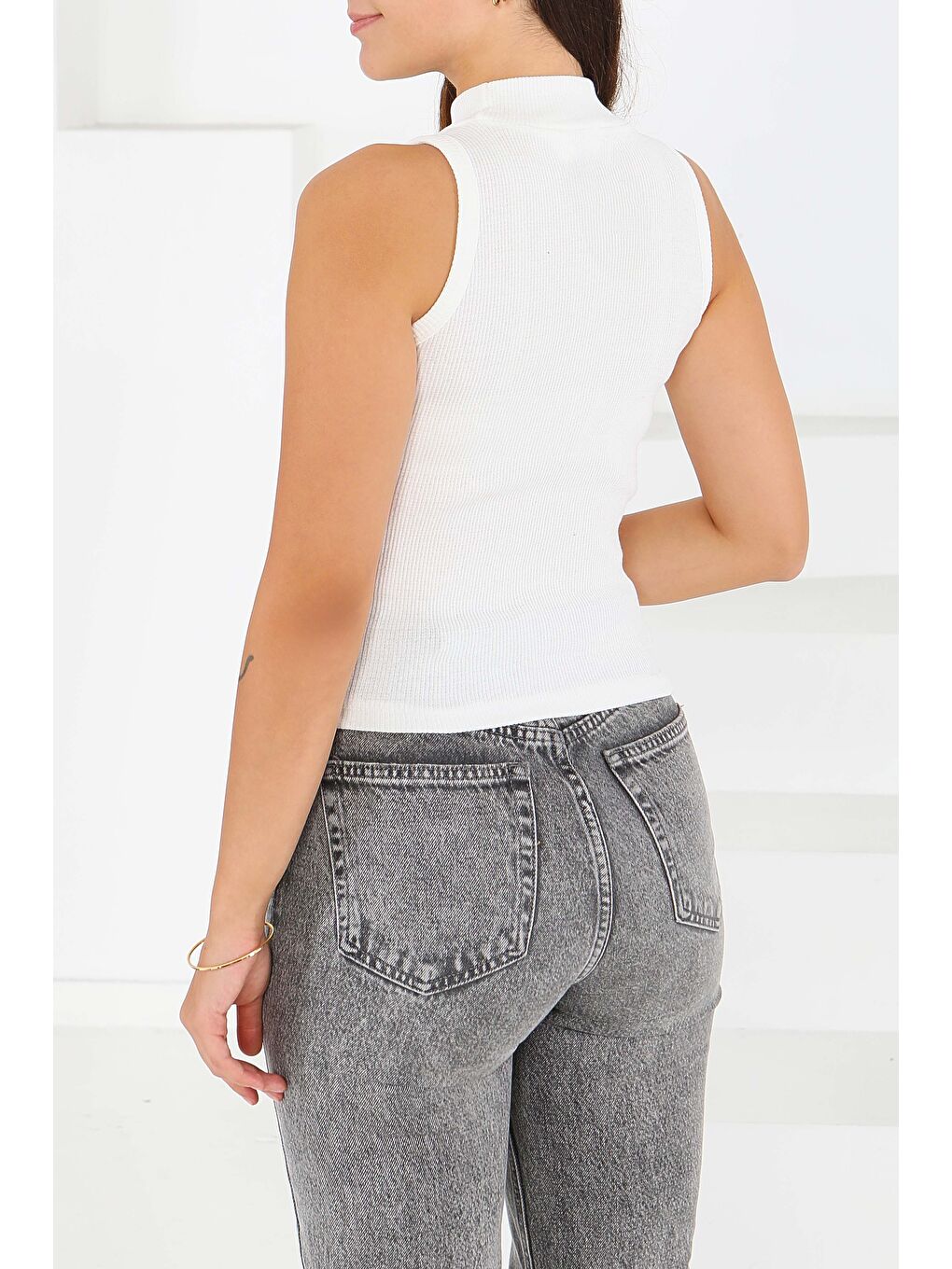 Sıfır Kol Kaşkorse Crop Beyaz - 27801-BEYAZ-3