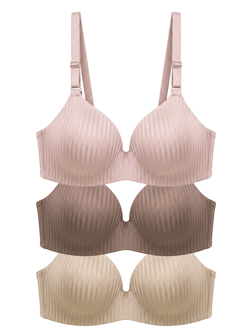 Karışık Seamless Bra - Rivelle | Mikro Çizgi Desenli Balensiz Günlük Kadın Sütyen 3'lü Paket-2