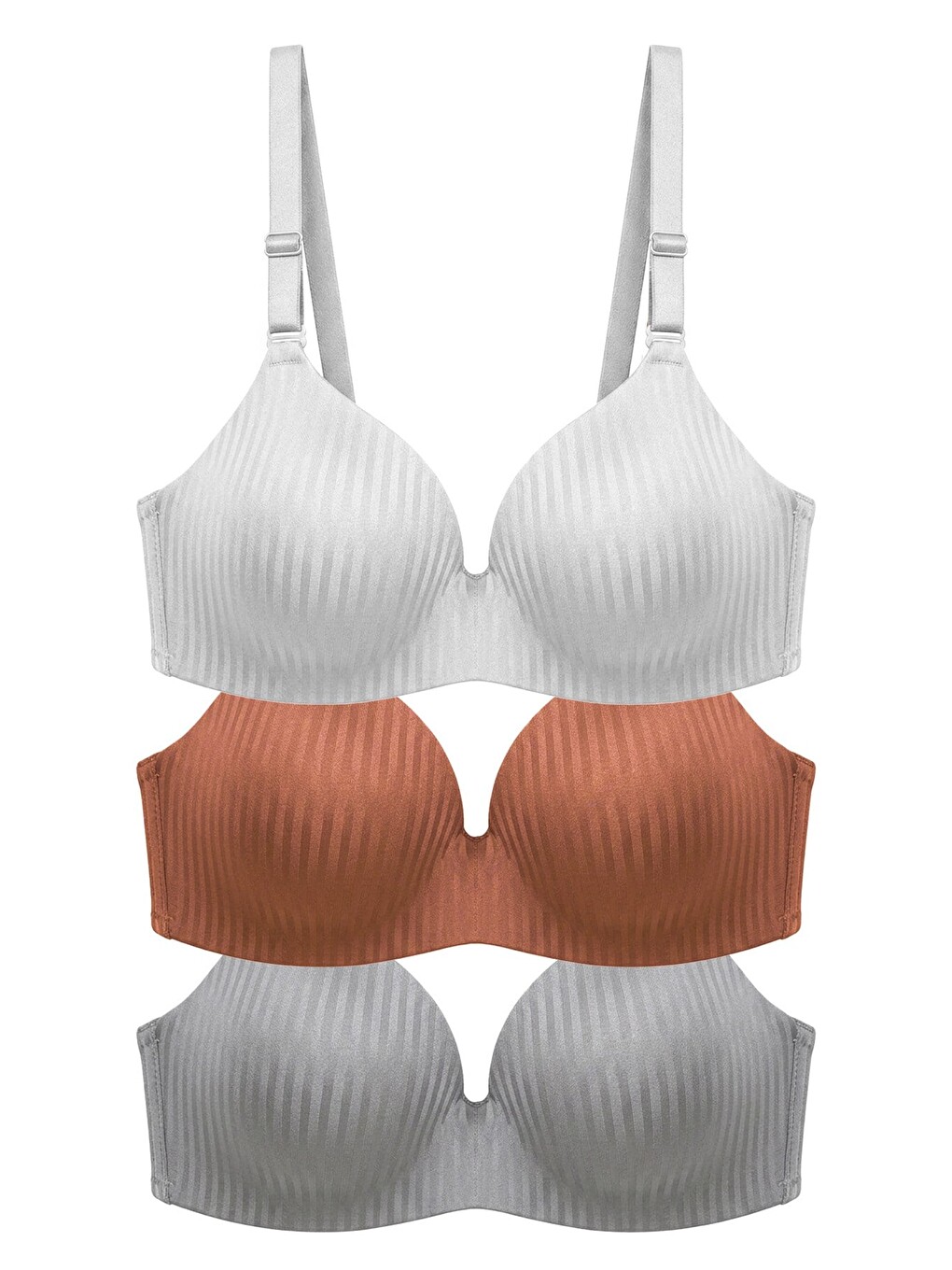 Karışık Seamless Bra - Rivelle | Mikro Çizgi Desenli Balensiz Günlük Kadın Sütyen 3'lü Paket