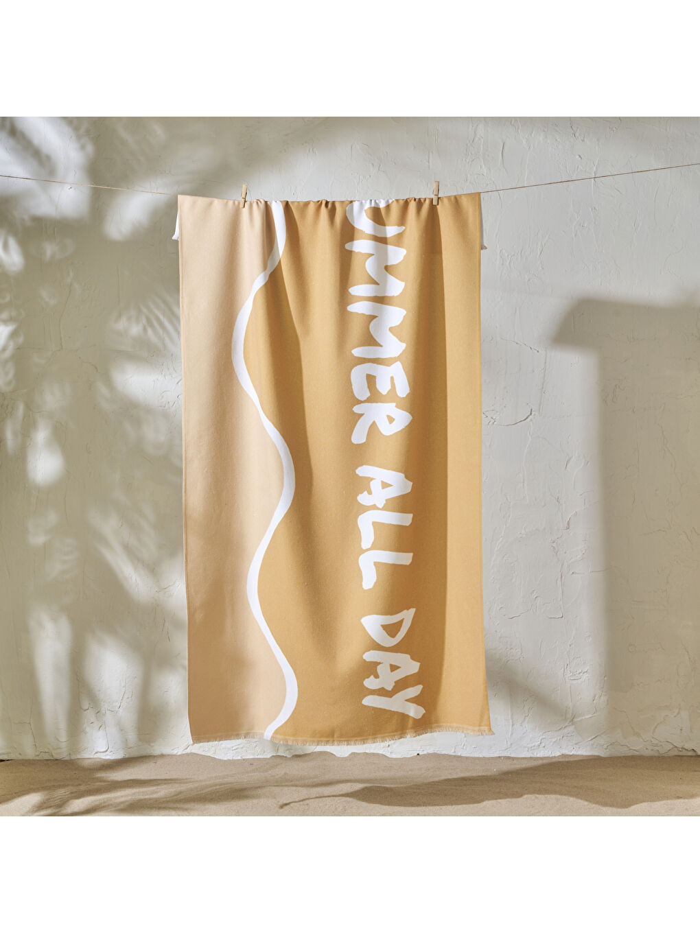 Sarı %100 Pamuk Summer All Day Baskılı Plaj Havlusu Hardal (90x150 cm)