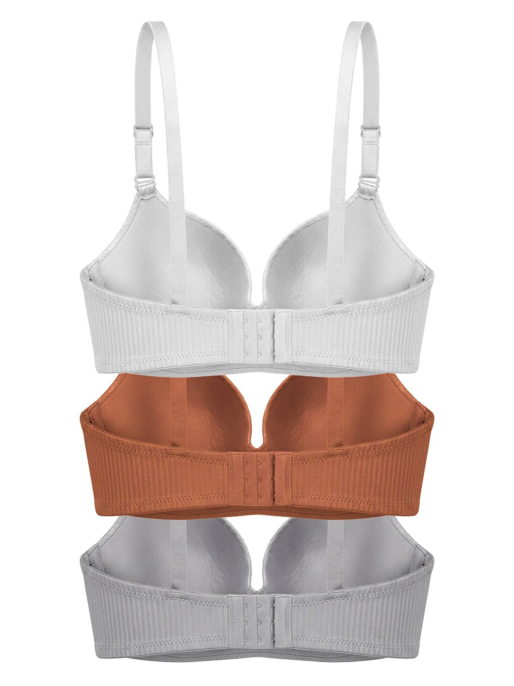 Karışık Seamless Bra - Rivelle | Mikro Çizgi Desenli Balensiz Günlük Kadın Sütyen 3'lü Paket-1