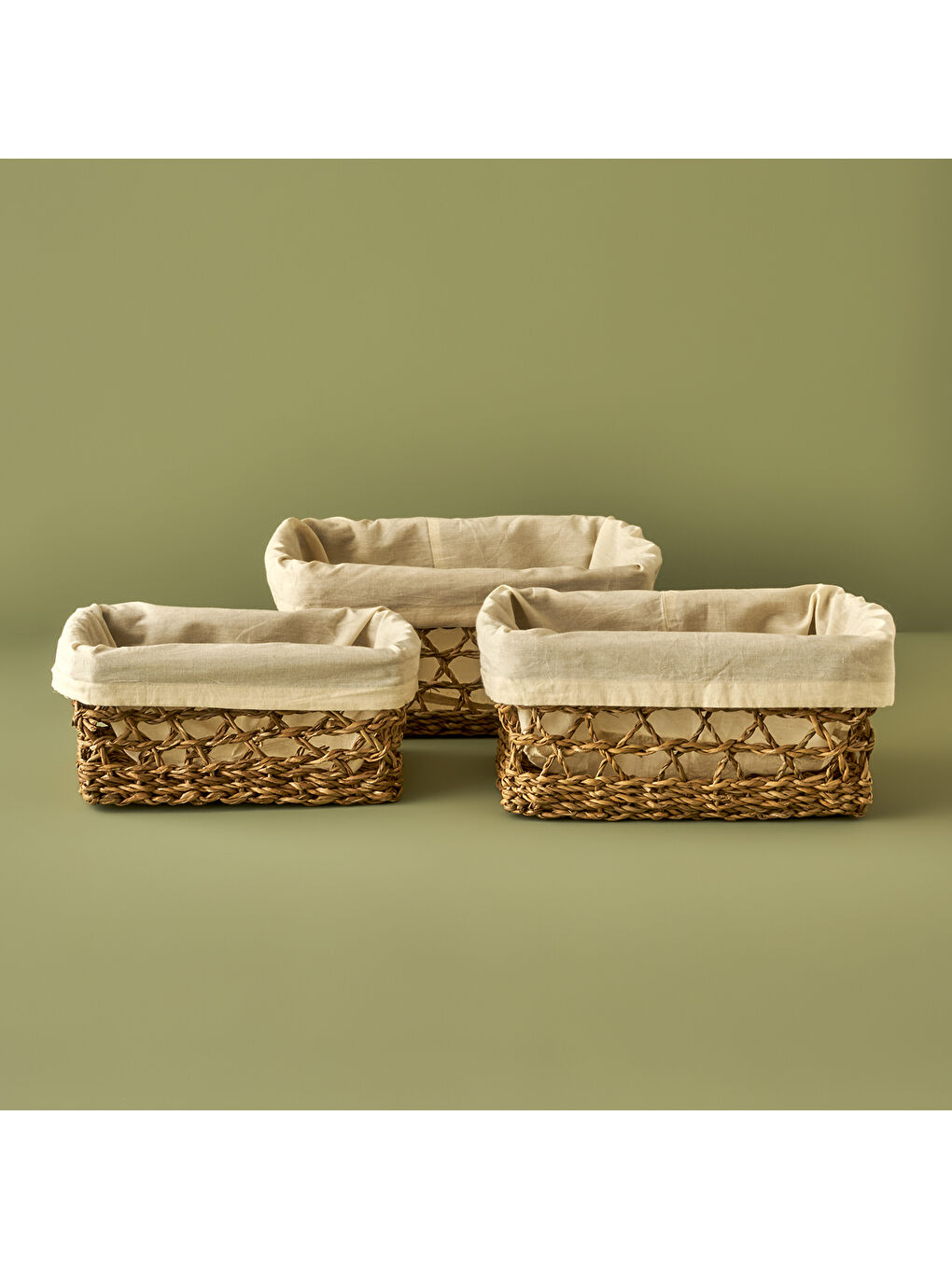 Bej Diana Dikdörtgen Bezli Sepet Naturel (36x26x18 cm)-2
