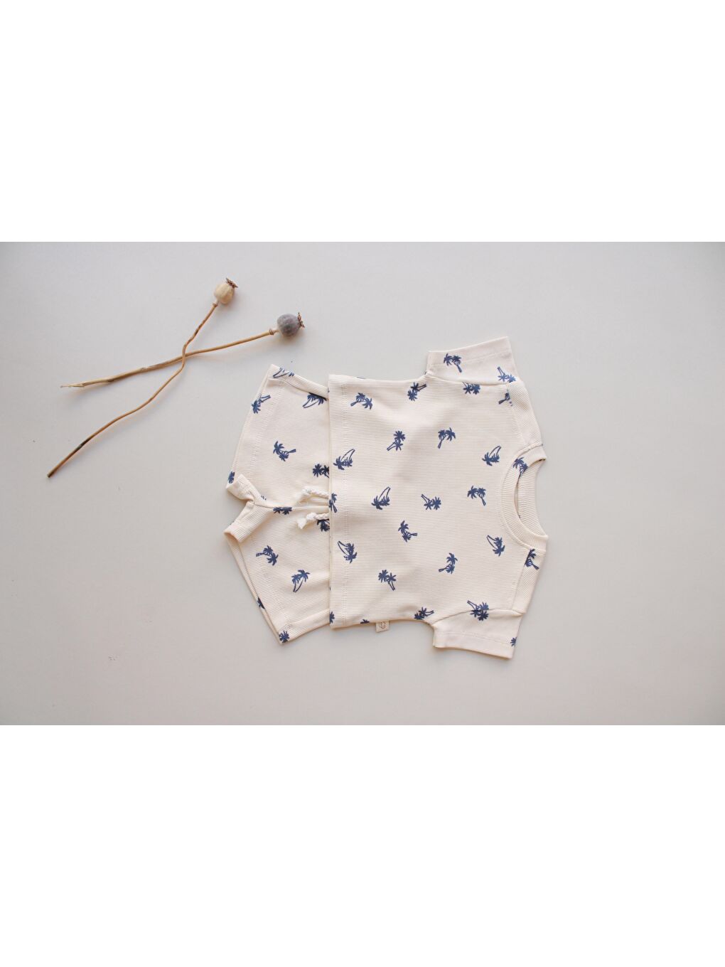 Ekru Palmiye Desen Kaşkorse Şortlu Takım-6