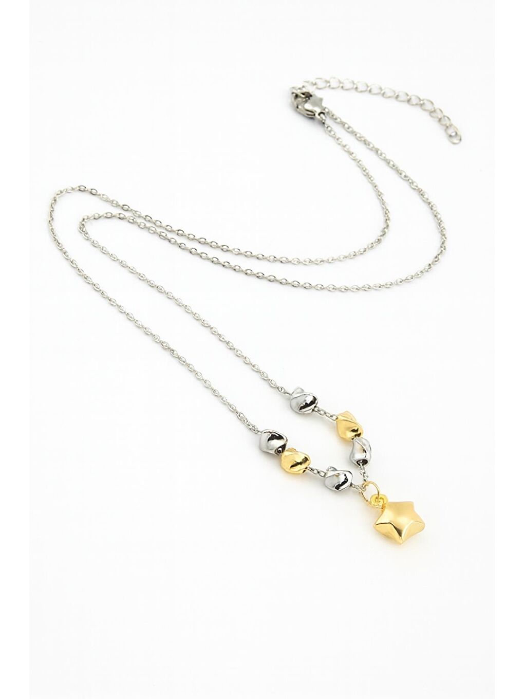 Sarı Altın Gümüş Detaylı Yıldız Çelik Kolye-1