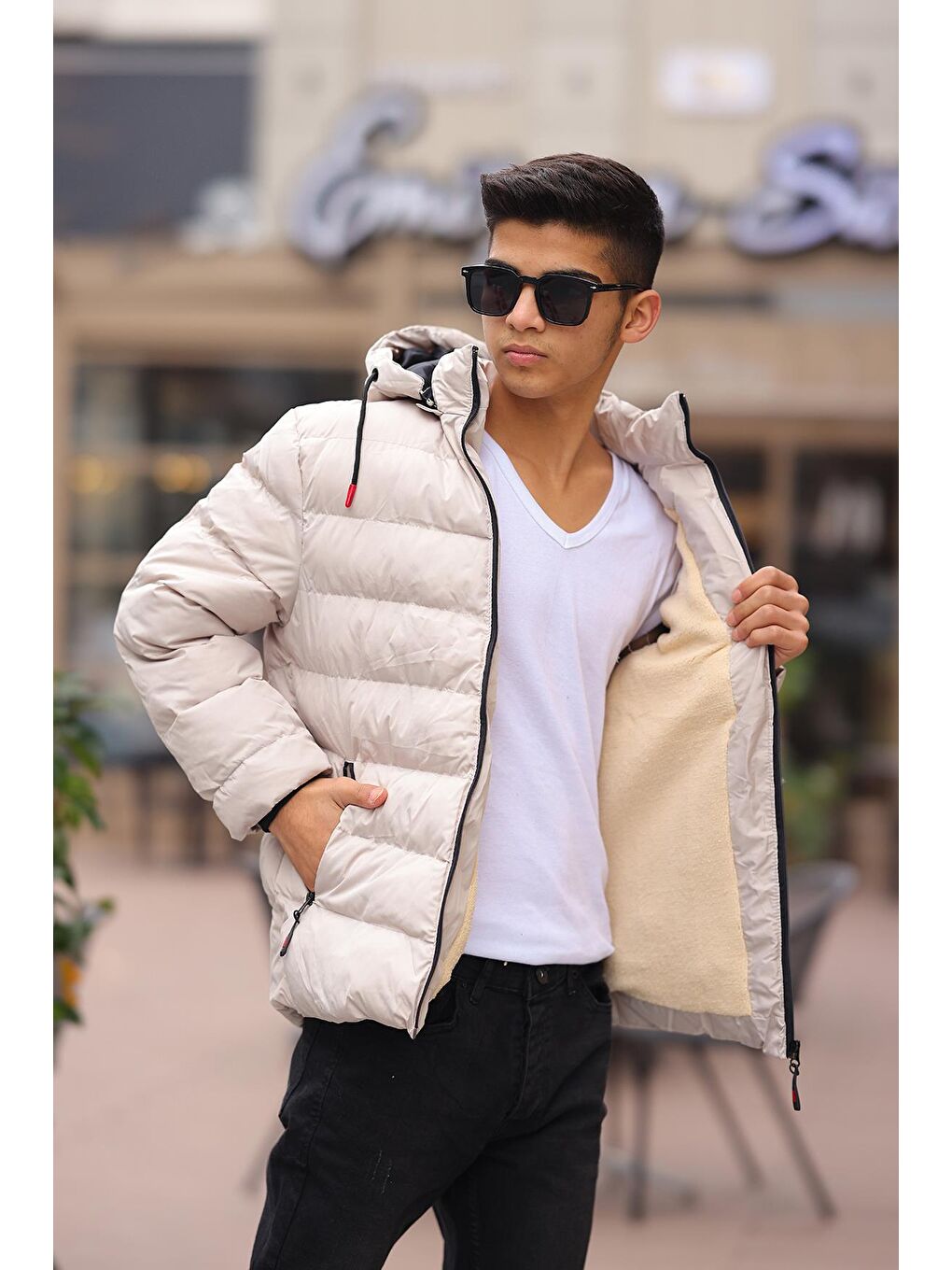 Bej Erkek Çocuk Su Geçirmez Şişme Mont Günlük Çocuk-1