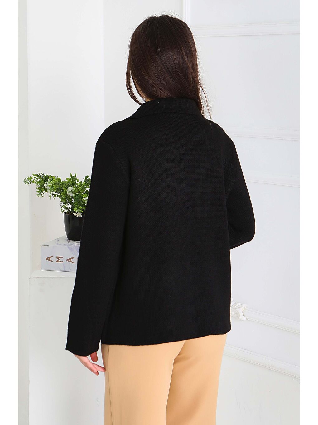 Kalp Düğmeli Triko Ceket Siyah - 27835-SIYAH-5