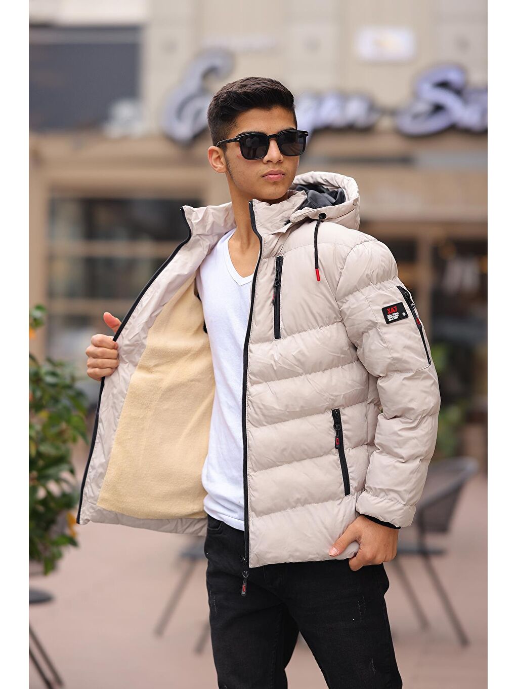 Bej Erkek Çocuk Su Geçirmez Şişme Mont Günlük Çocuk-2