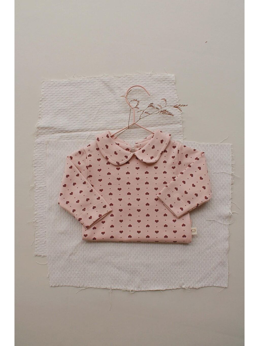 Pembe Kalp Baskılı Bebe Yaka Alt Üst Takım-3