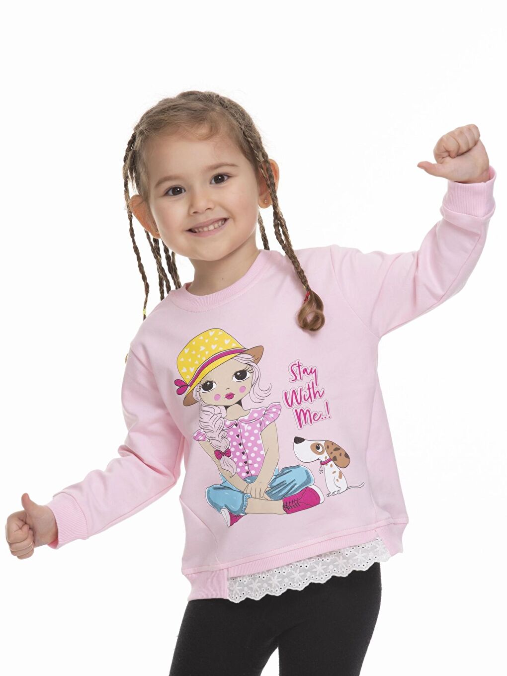Pembe Kız Baskılı Fistolu Sweat 6902