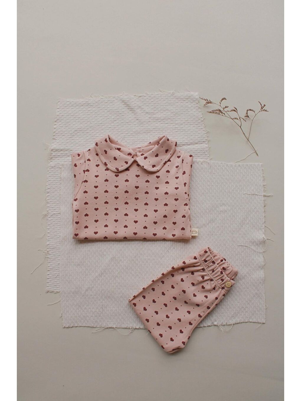 Pembe Kalp Baskılı Bebe Yaka Alt Üst Takım-4