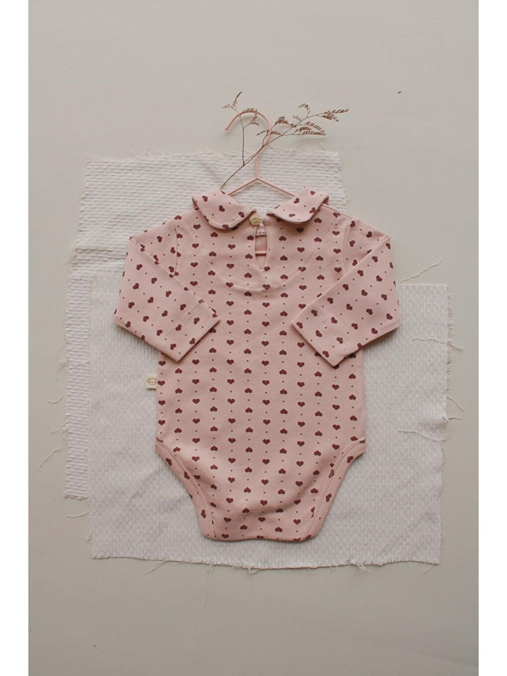 Pembe Kalp Baskılı Bebe Yaka Alt Üst Takım-5