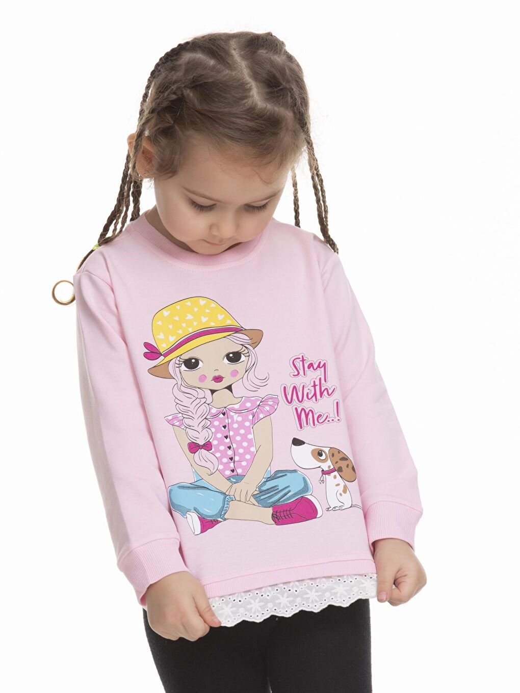 Pembe Kız Baskılı Fistolu Sweat 6902-2