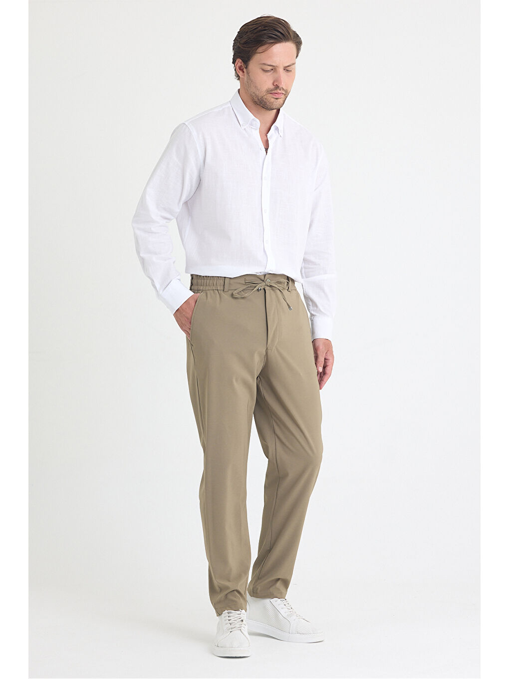 Bej Erkek Vizon Jogger Kumaş Pantolon-1