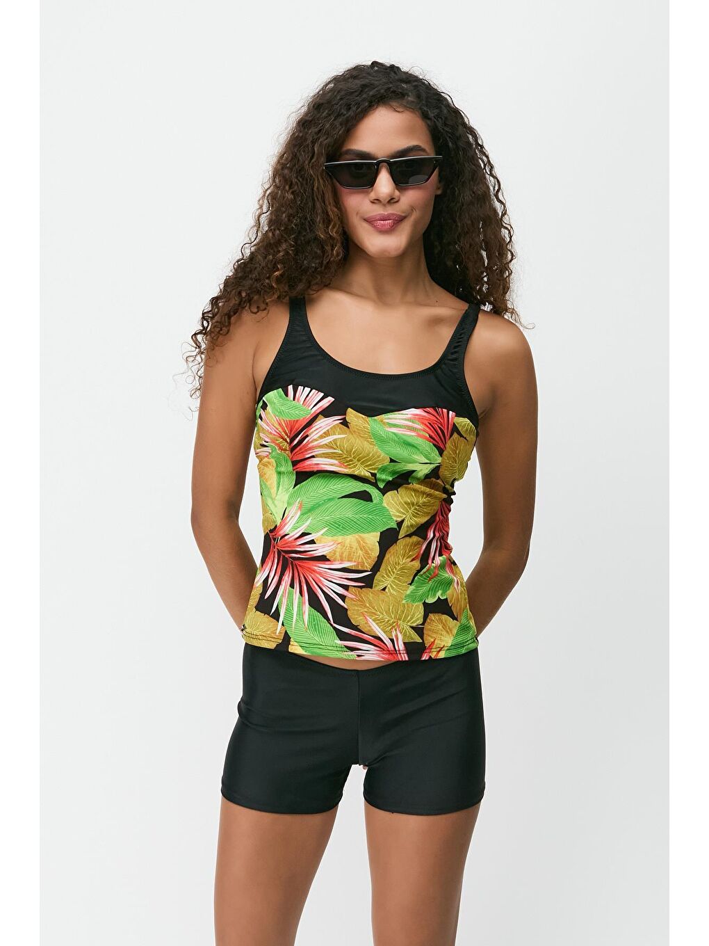 Şortlu Tankini 7757 Siyah/Çok Renkli