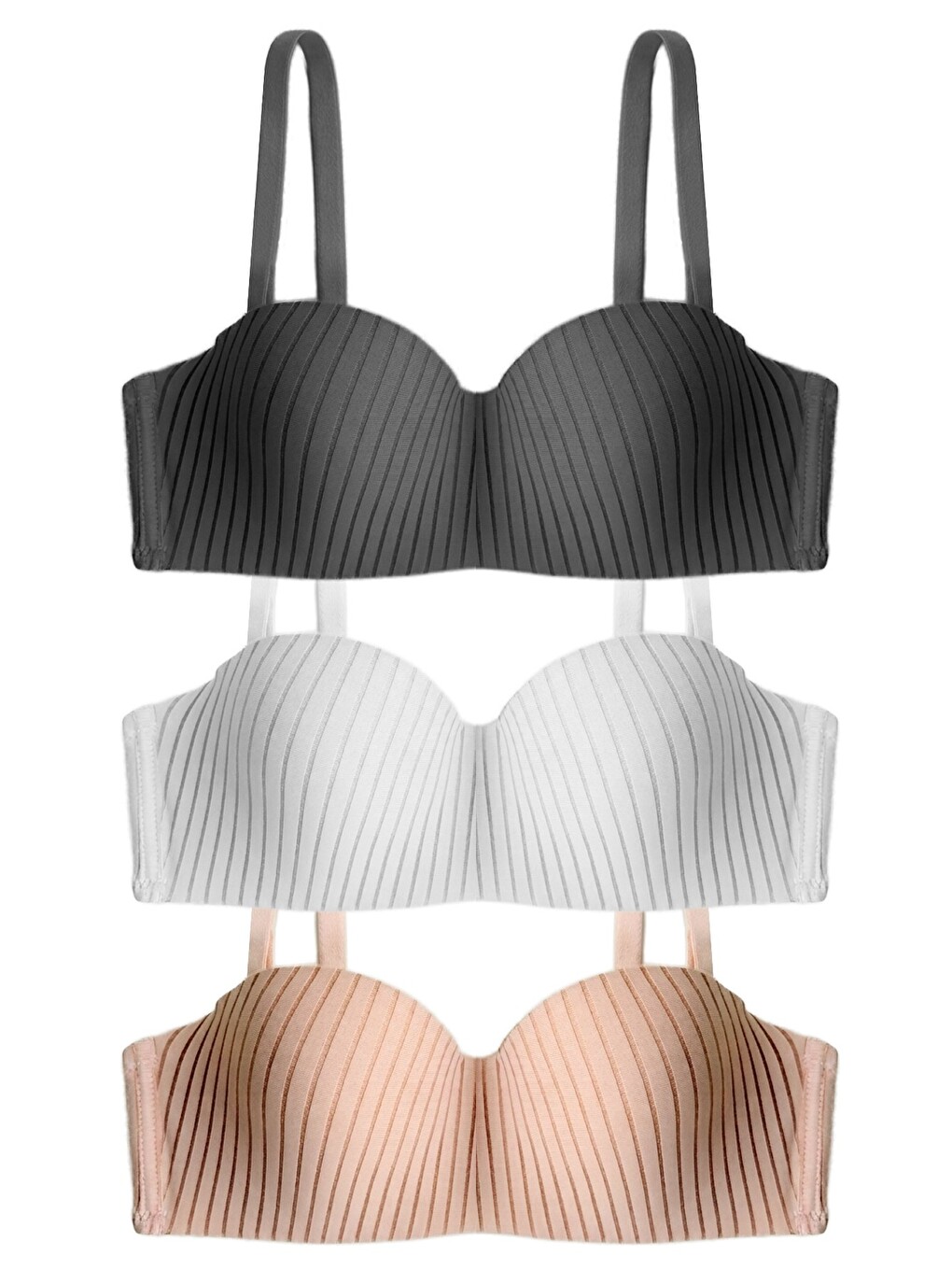 Karışık Seamless Bra - Striva | Mikro Çizgi Desenli Balenli Toparlayıcı Kadın Sütyen 3'lü Paket-2