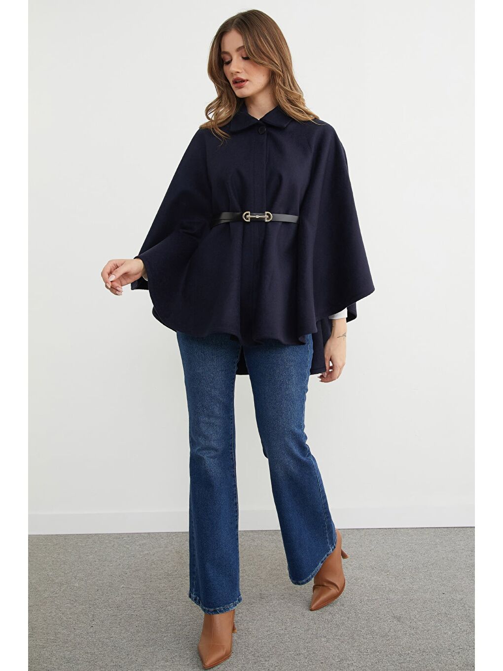 Lacivert Kemerli Polo Yaka Kaşe Panço-4