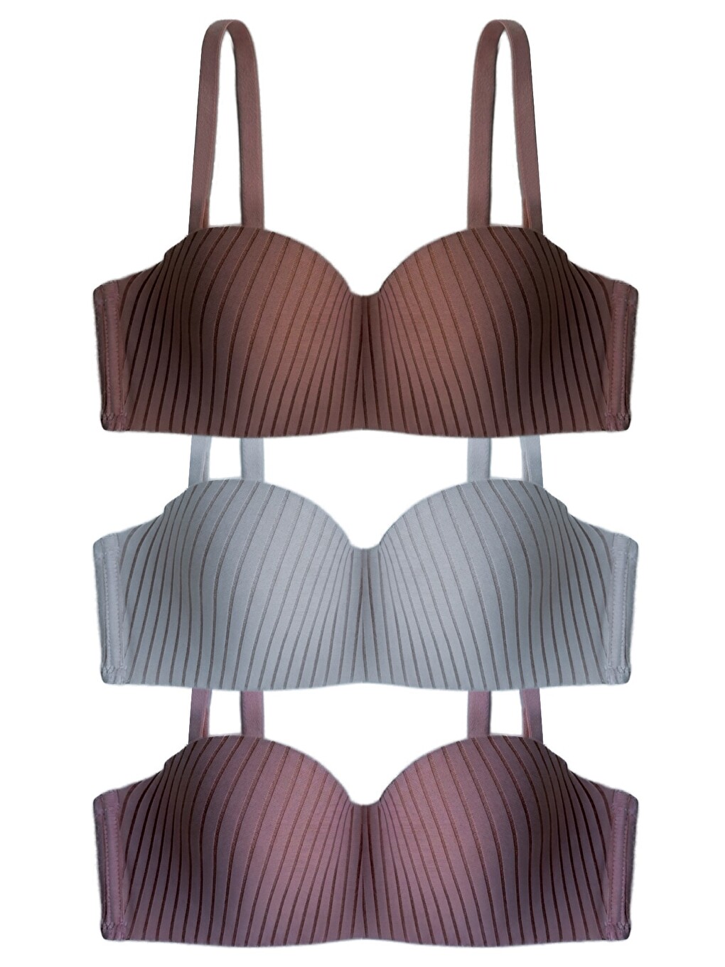 Karışık Seamless Bra - Striva | Mikro Çizgi Desenli Balenli Toparlayıcı Kadın Sütyen 3'lü Paket