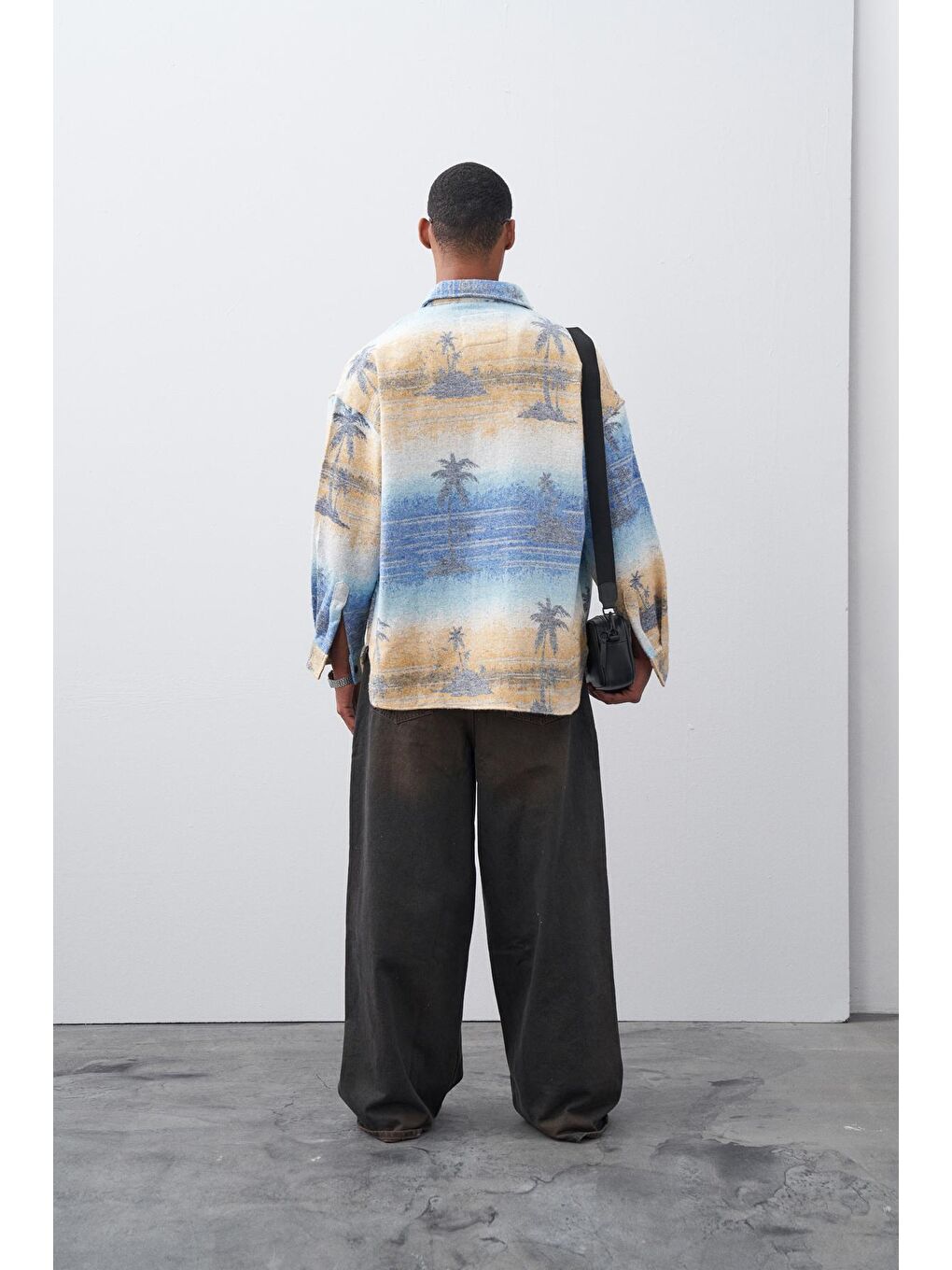 Mavi Baskılı Oversize Oduncu Gömlek-2