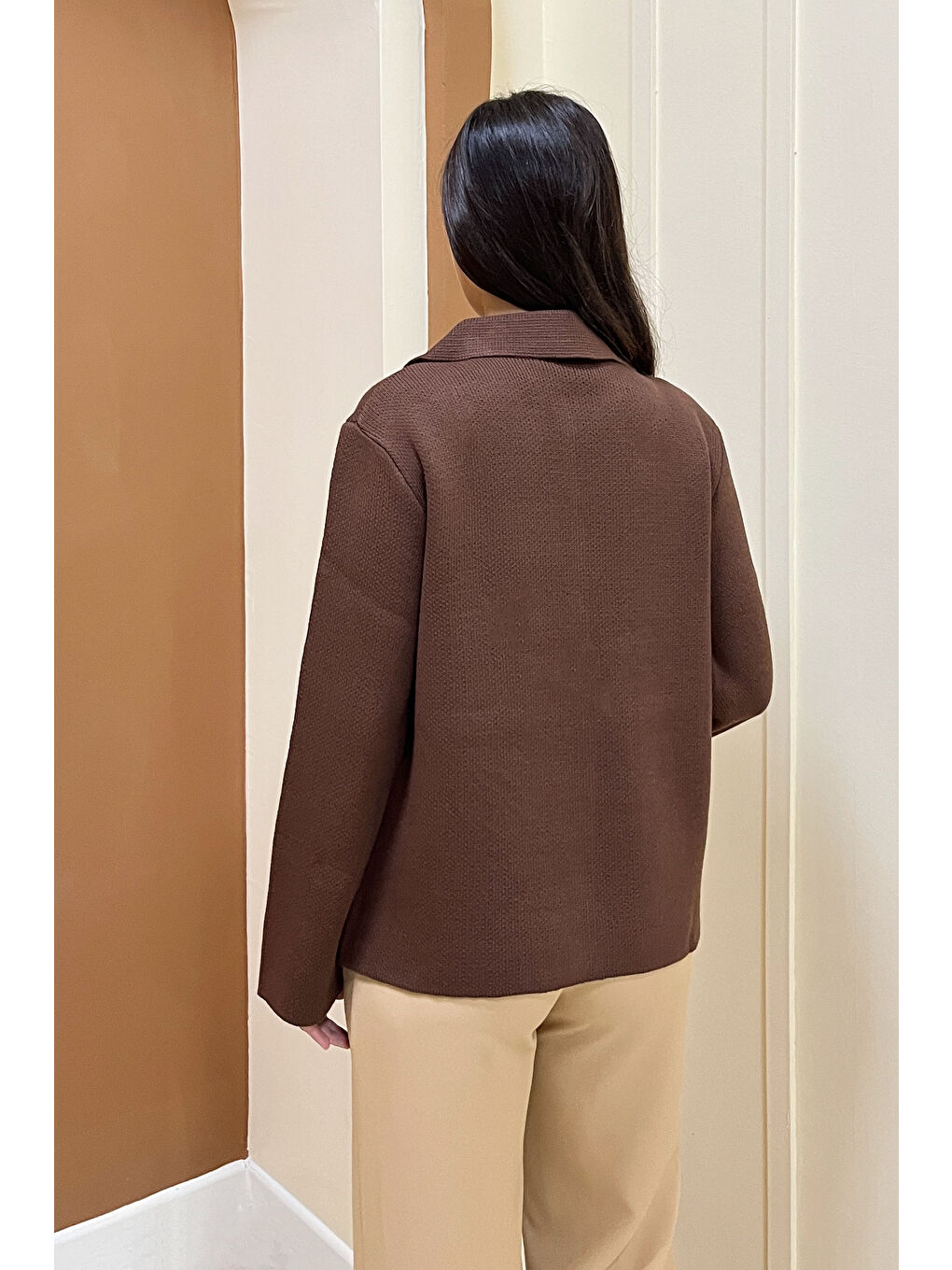 Kahverengi Kalp Düğmeli Triko Ceket Kahve - 27835-KAHVE-5