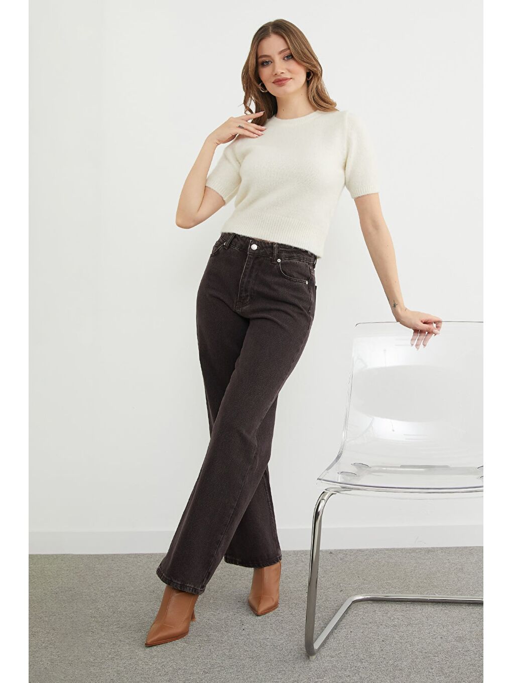 Kahverengi Yüksek Bel Palazzo Jean