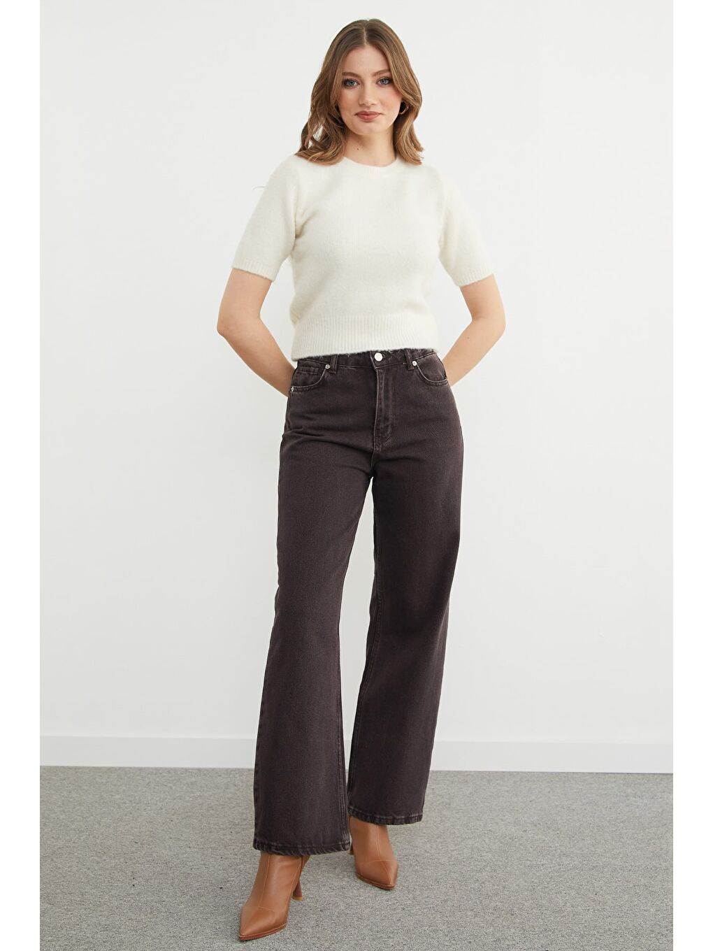 Kahverengi Yüksek Bel Palazzo Jean-1