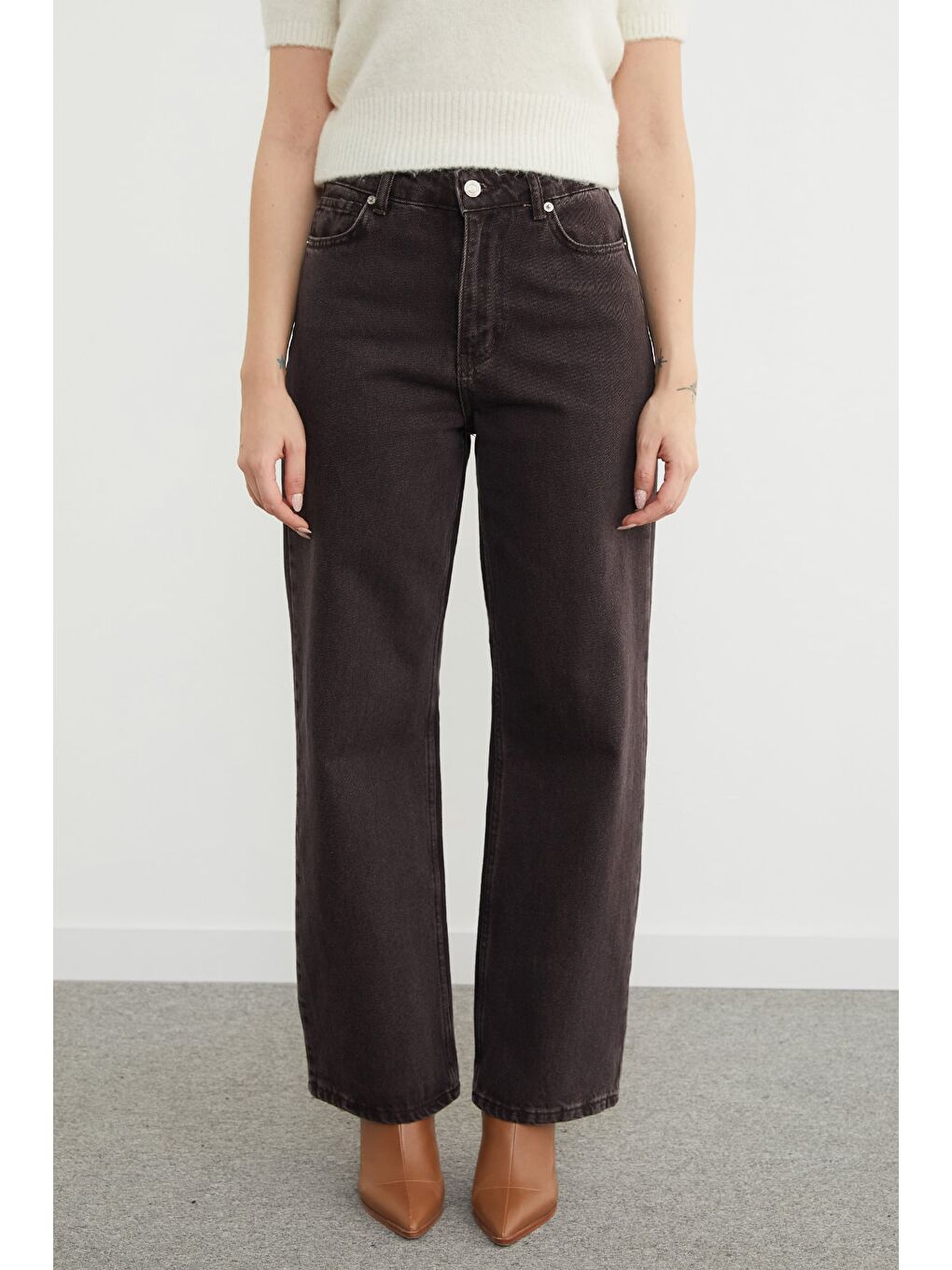 Kahverengi Yüksek Bel Palazzo Jean-2