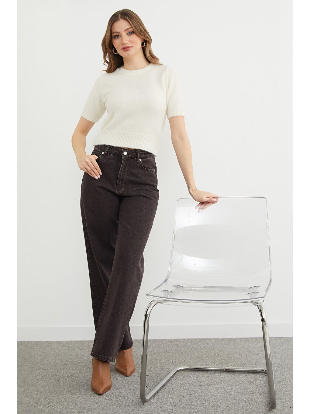 Kahverengi Yüksek Bel Palazzo Jean-3