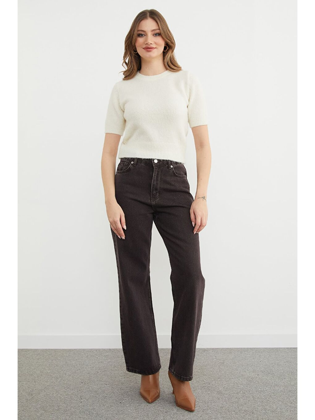 Kahverengi Yüksek Bel Palazzo Jean-4