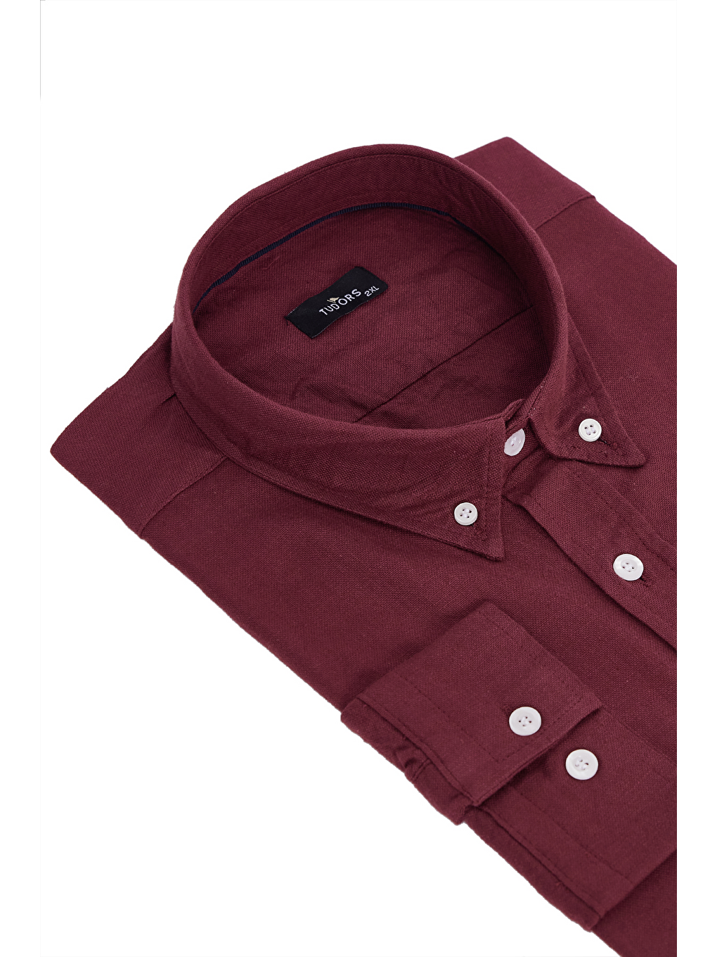Erkek Big Size Büyük Beden Uzun Kollu %100 Pamuk Keten Doku Tek Cepli Bordo Düğmeli Yaka Gömlek-1