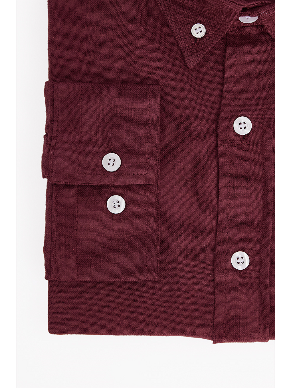 Erkek Big Size Büyük Beden Uzun Kollu %100 Pamuk Keten Doku Tek Cepli Bordo Düğmeli Yaka Gömlek-3