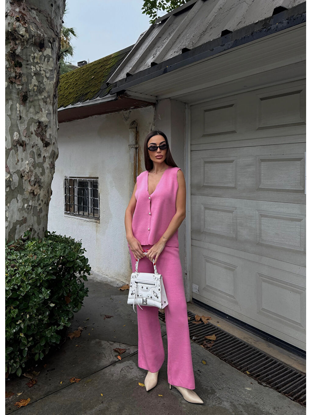 Pembe Çelik Yelek ve Palazzo Pantolon İkili Takım-1