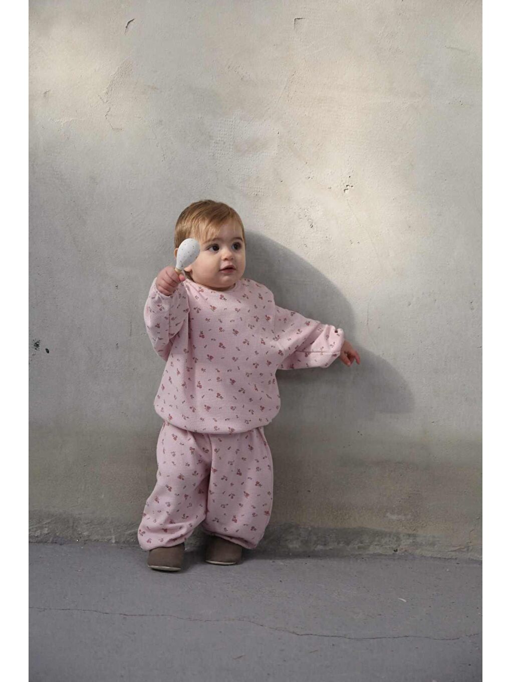 Pembe Çiçek Baskılı Şalvar Takım-1