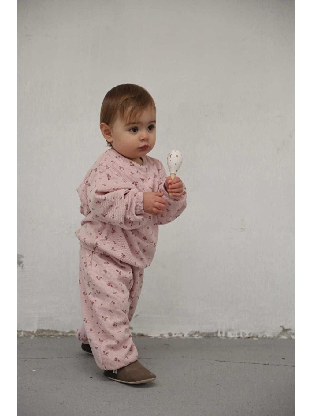 Pembe Çiçek Baskılı Şalvar Takım-3