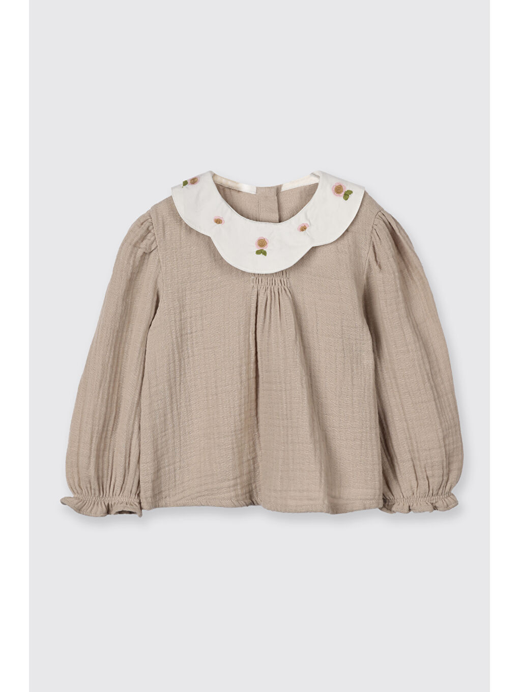 Kız Bebek Nakışlı Müslin Bej Bluz