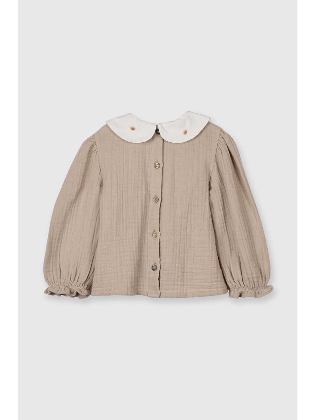 Kız Bebek Nakışlı Müslin Bej Bluz-1