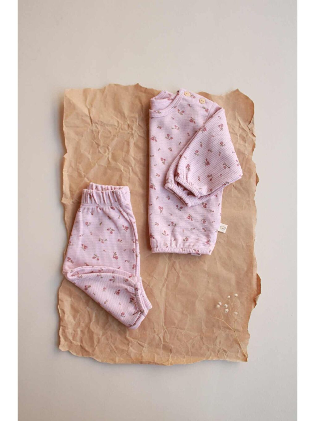 Pembe Çiçek Baskılı Şalvar Takım-6