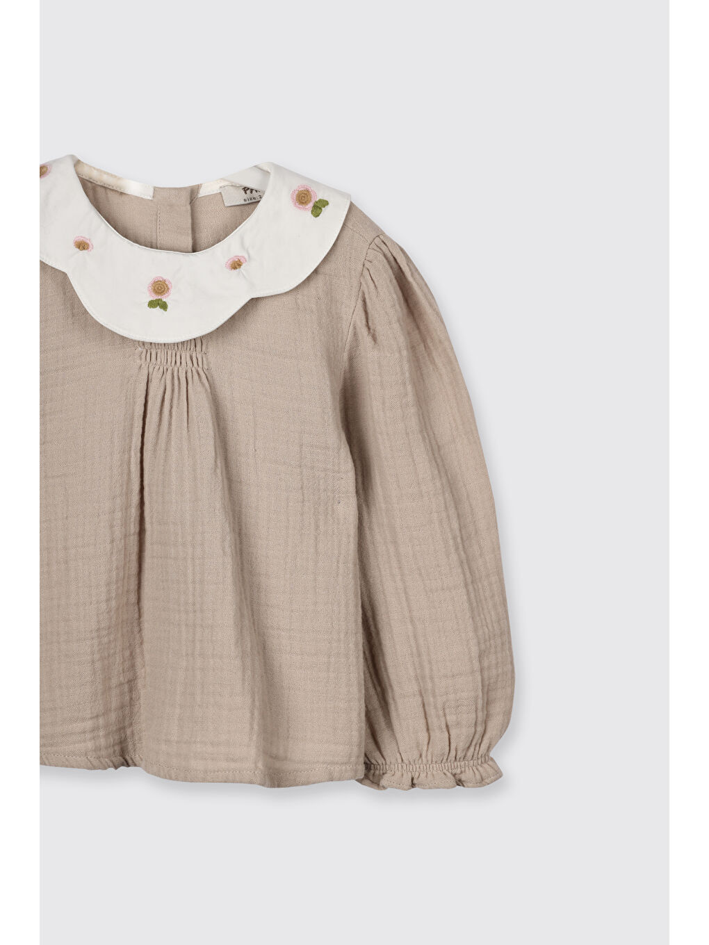 Kız Bebek Nakışlı Müslin Bej Bluz-2