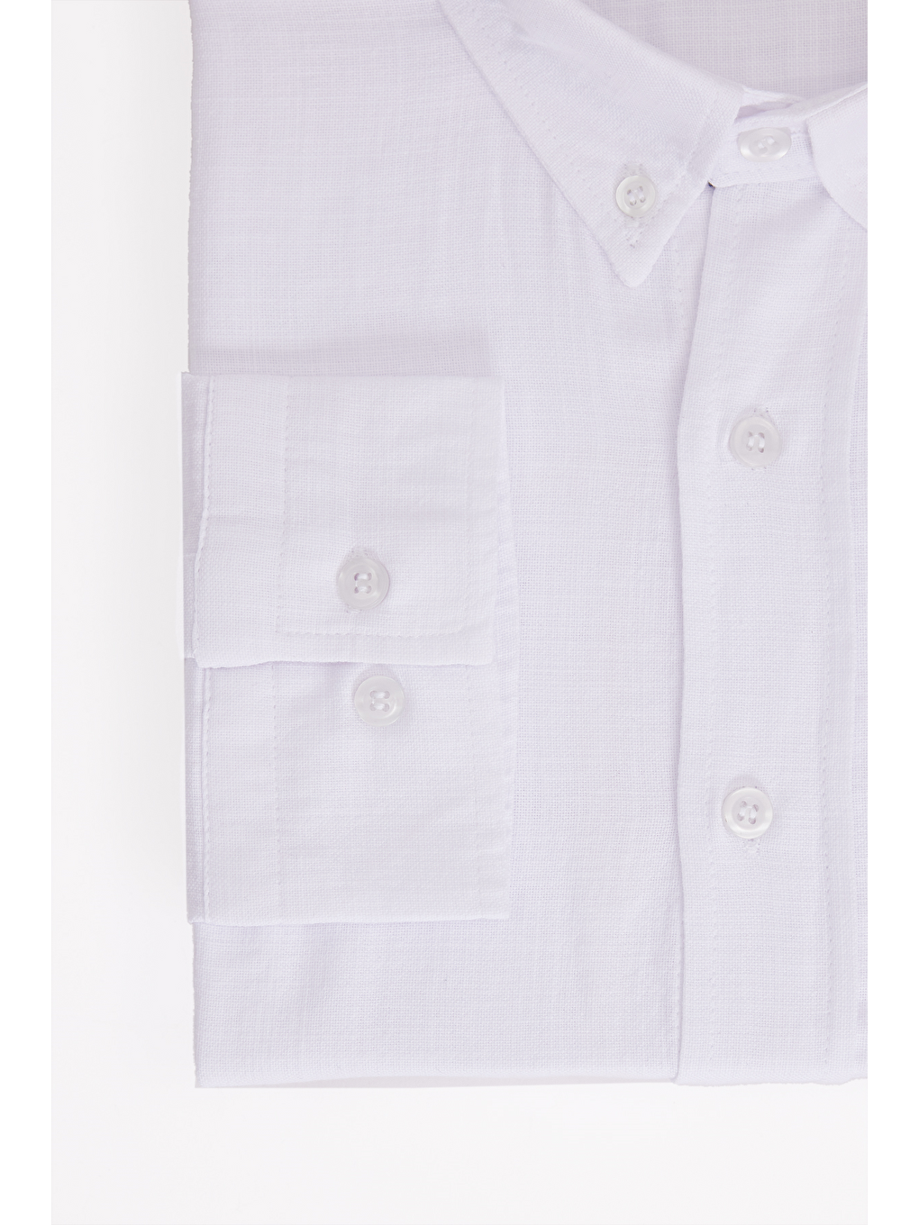 Erkek Big Size Büyük Beden Uzun Kollu %100 Pamuk Keten Doku Tek Cepli Beyaz Düğmeli Yaka Gömlek-3