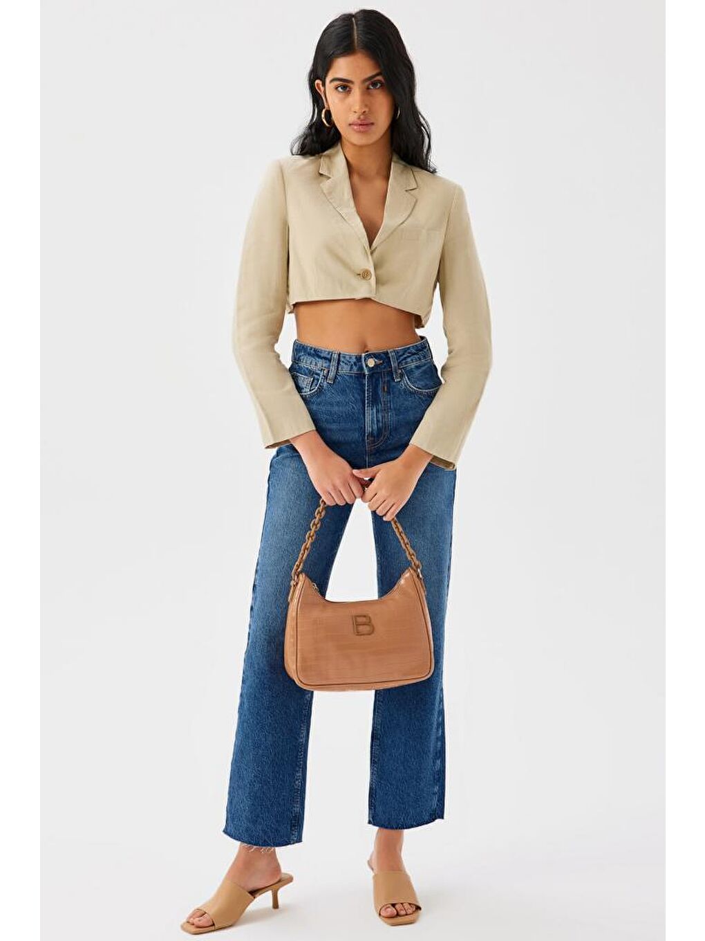 Kahverengi Desenli Zincir Askılı Kadın El ve Omuz Çantası-3