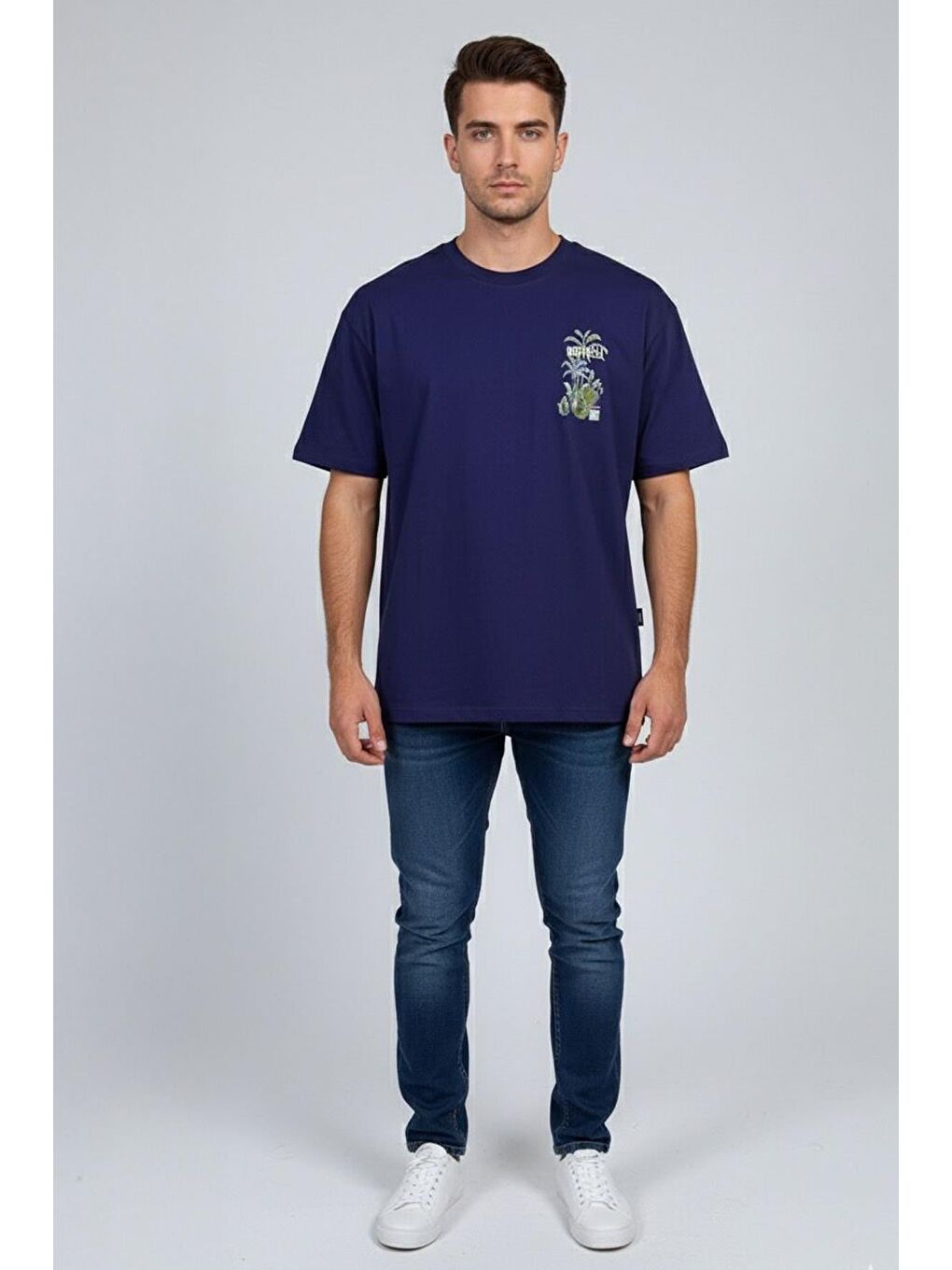 Giotelli Lacivert Regular Fit %100 Pamuk Baskılı Bisiklet Yaka Erkek Tişört-1