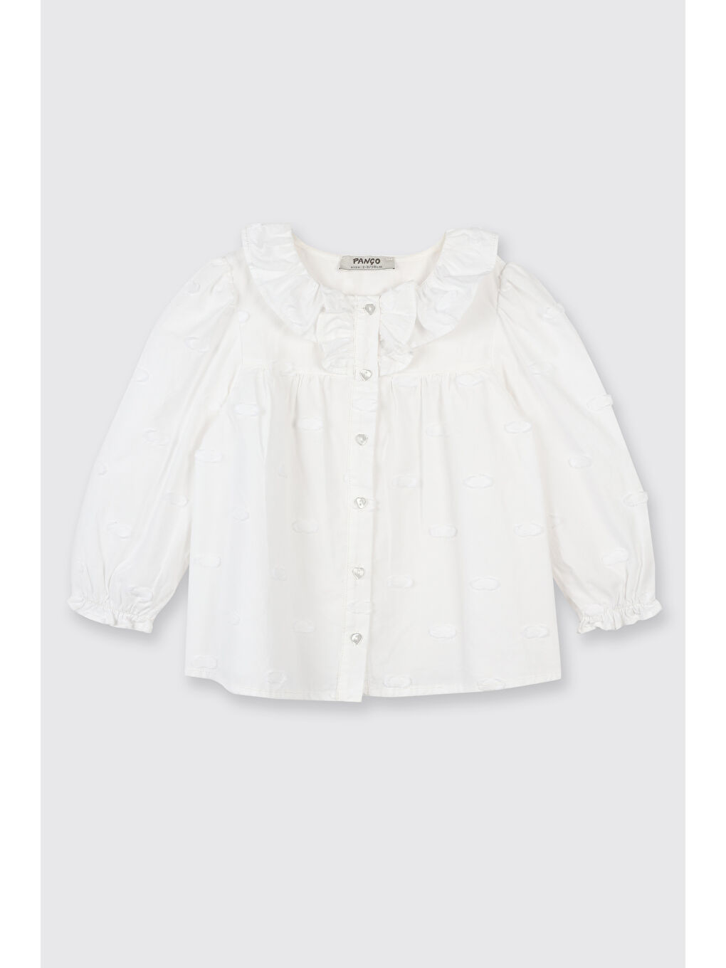 Kız Bebek Dokulu Kumaş Yakası Fırfır Detaylı Ekru Gömlek