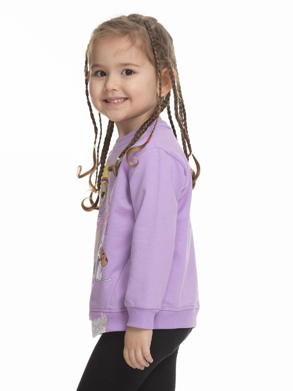 Lila Kız Baskılı Fistolu Sweat 6902-1
