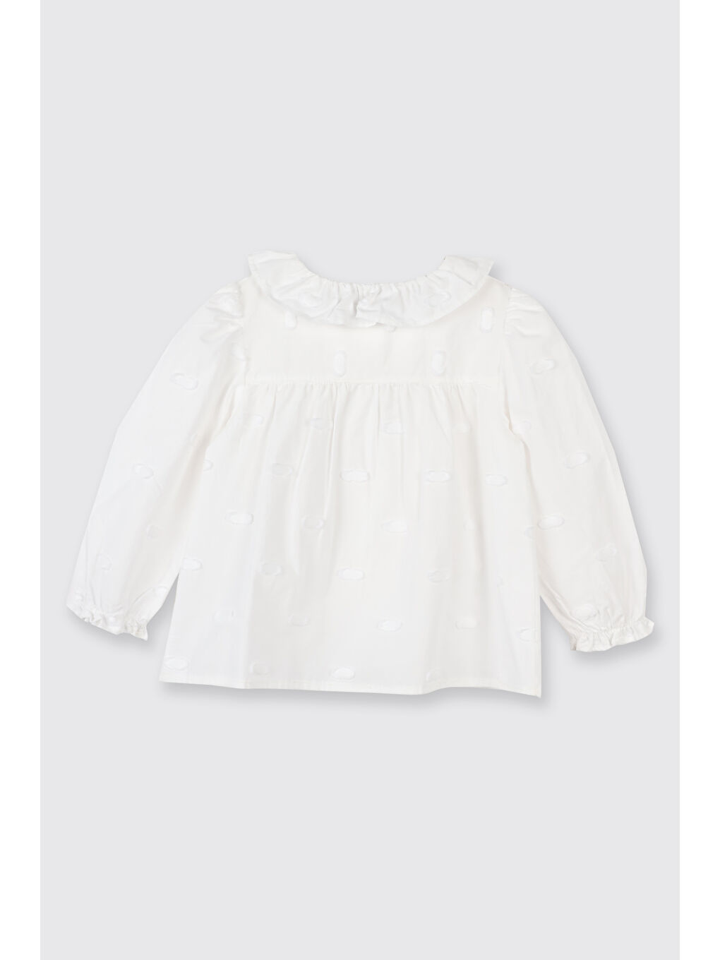 Kız Bebek Dokulu Kumaş Yakası Fırfır Detaylı Ekru Gömlek-1