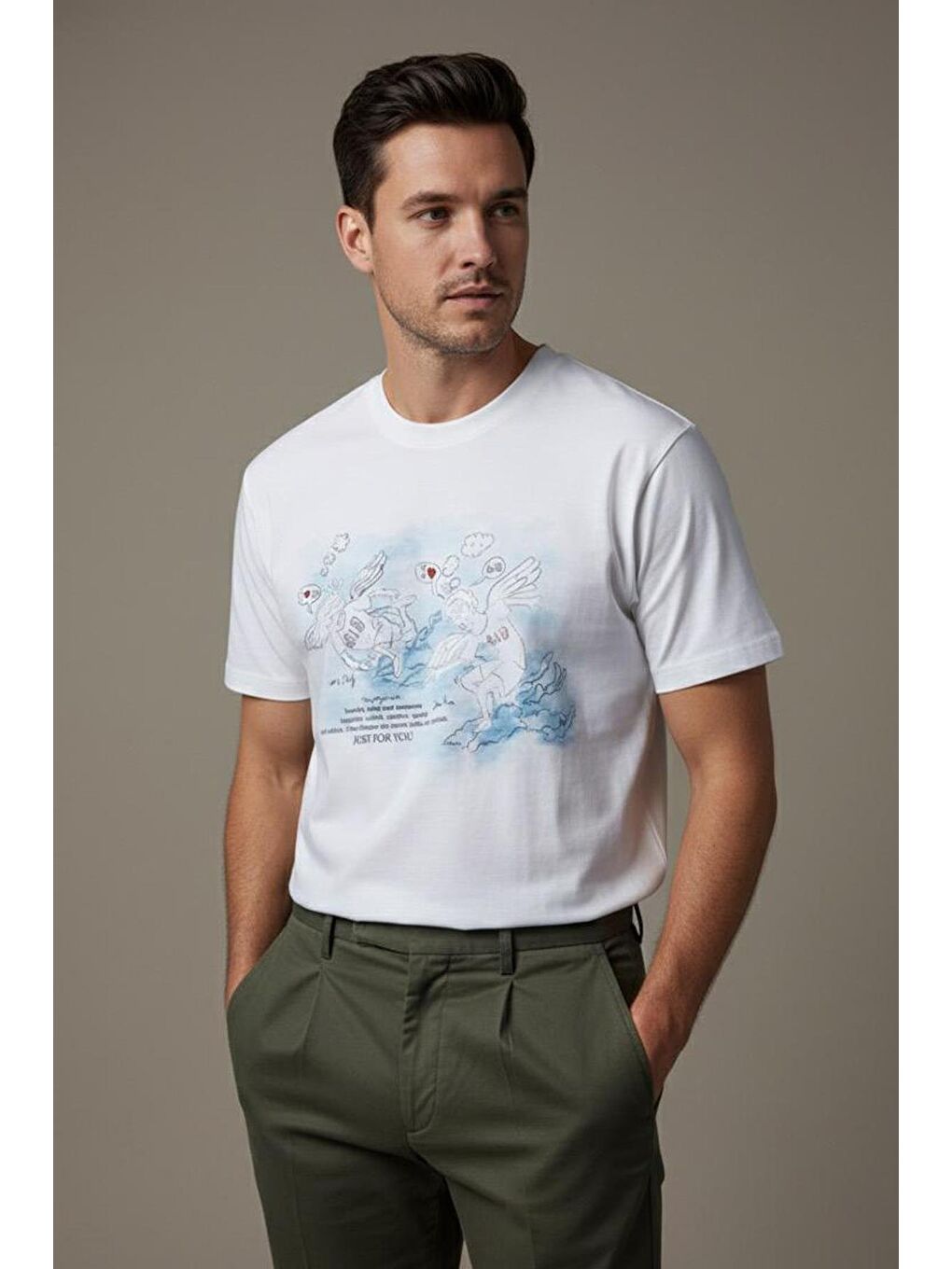 Giotelli Gio Beyaz Regular Fit %100 Pamuk Bisiklet Yaka Erkek Tişört