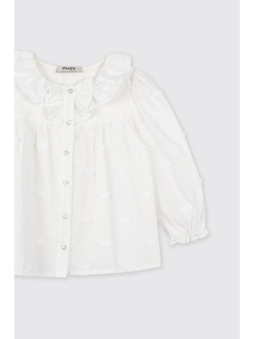 Kız Bebek Dokulu Kumaş Yakası Fırfır Detaylı Ekru Gömlek-2