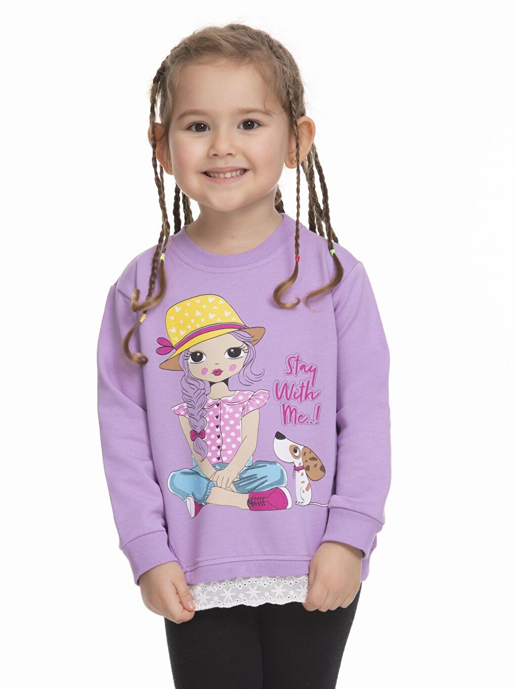 Lila Kız Baskılı Fistolu Sweat 6902-2