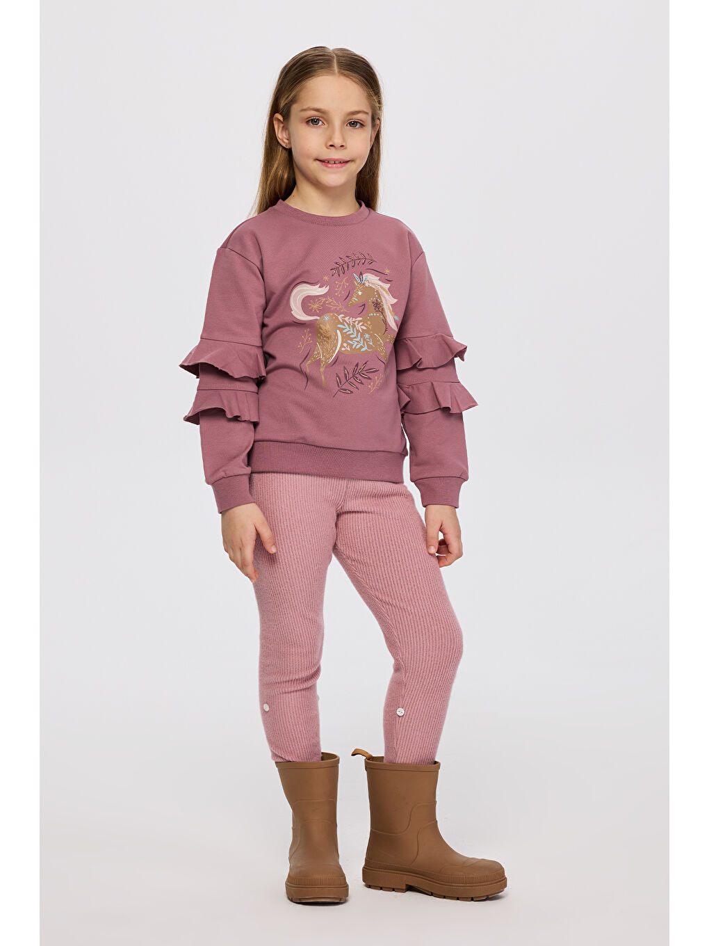 Kız Çocuk Baskı Detaylı Mürdüm Sweatshirt